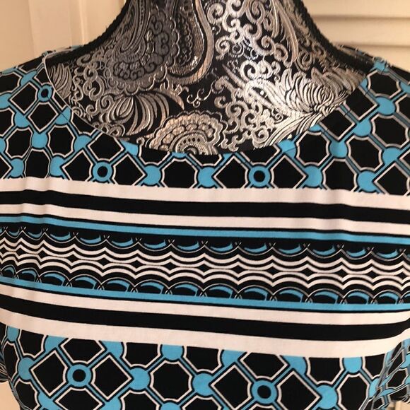 Art Deco Turquoise & Black Print Stretch Shift Dress by WHBM XS - Picture 3 of 8